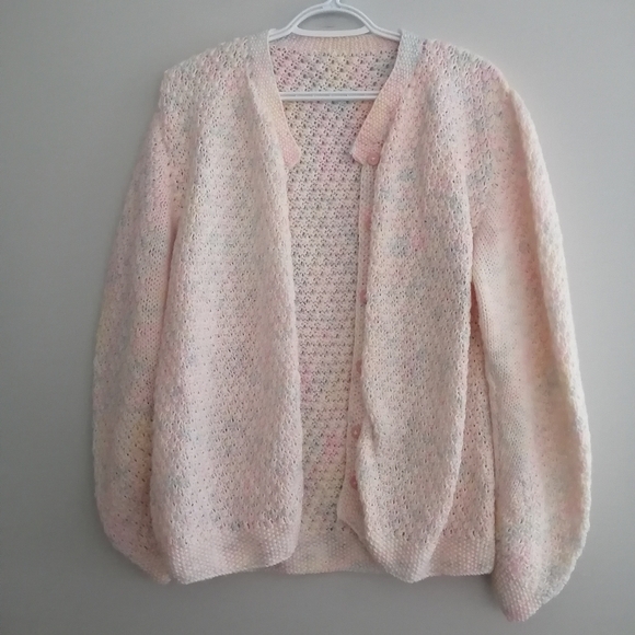 Vintage Hand Knit Pastel Multicolour Button Up Cardigan Size Medium - Picture 3 of 16